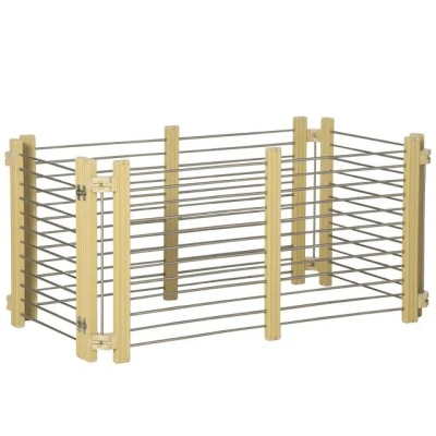Abbildung von PawHut Freigehege Welpenauslauf mit Tür für kleine Hunde, Naturholz 67,5 131,5 x 43,5 75,5 64,5 cm