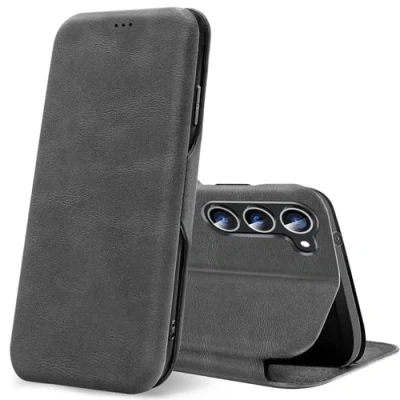 Abbildung von Verco Handyhülle für Samsung Galaxy S24, Premium Handy Flip Cover S24 Hülle [integr. Magnet] Book Case Tasche, Grau