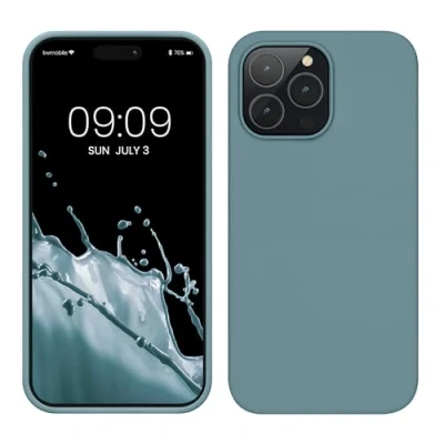 Abbildung von kwmobile Hülle für das iPhone 14 Pro Max dünnes Silikon Handy Case stoßfeste Handyhülle mit weicher Oberfläche unterstützt kabelloses Laden Antique Stone