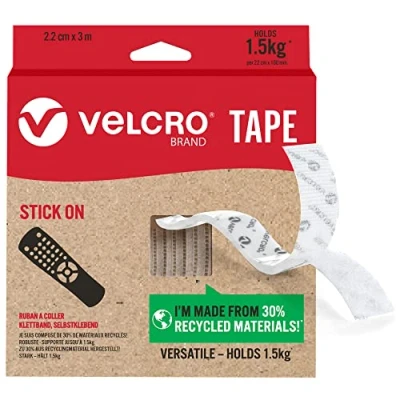 Abbildung von VELCRO Marke Klettband Selbstklebend Zuschneidbares, starkes, selbstklebendes mit Klettverschluss, perfekt für Raumdekoration und Wohnaccessoires, Garage Weiß 22 mm x 3 m