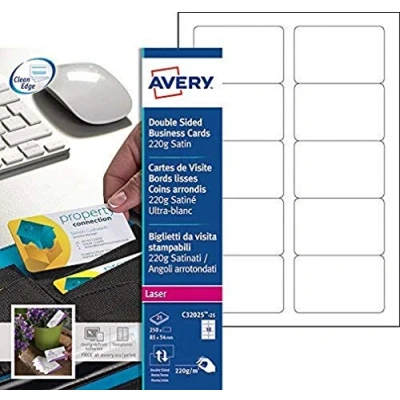 Abbildung von Avery Quick&amp;Clean Visitenkarten doppelseitig bedruckbar für Laserdrucker mit abgerundeten Ecken