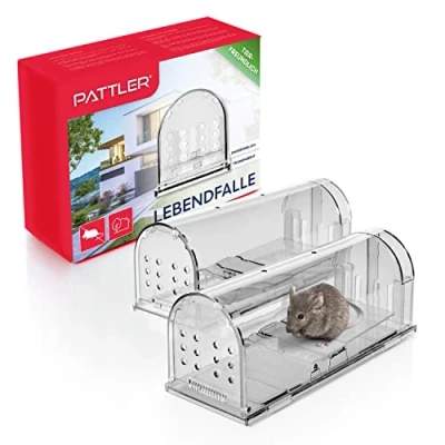 Abbildung von PATTLER® Mausefalle lebend Extra große Lebendfalle Maus Tierfreundlich Mäusefalle Ratten oder Kleintiere Fangen mit Luftlöchern Einfache Aufstellung im Haus Garten 2 Stück Transparent