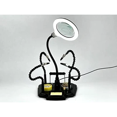 Abbildung von edi tronic Helfende Dritte Hand flexibel Platinenhalter mit Zubehör Löthilfe LED Lupe