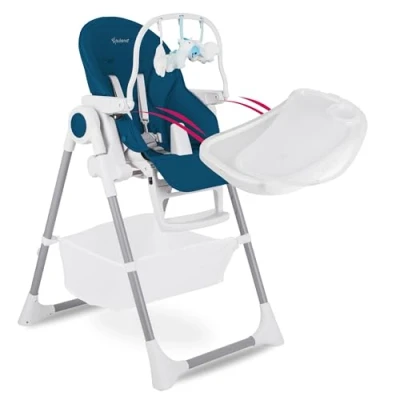 Abbildung von Suleno® Hochstuhl Baby Kinderhochstuhl LOVIS+ mit Liegefunktion Spielbogen &amp; Korb Kinderstuhl verstellbar klappbar mitwachsend 5 Punkt Sicherheitsgurt 0 6 Jahre (Dunkelblau)