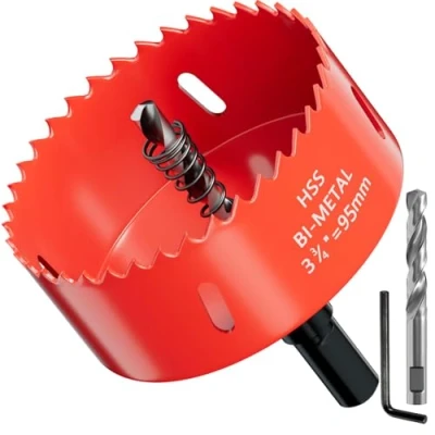Abbildung von GARHWAL Bi Metall Lochsäge 95mm, Bohrkrone, Lochbohrer, mit Dreiecksschaft Adapter und Zentrierbohrer Präzises schnelles Schneiden von Holz, Kunststoff, Gipskarton, dünnen Metallplatten mehr