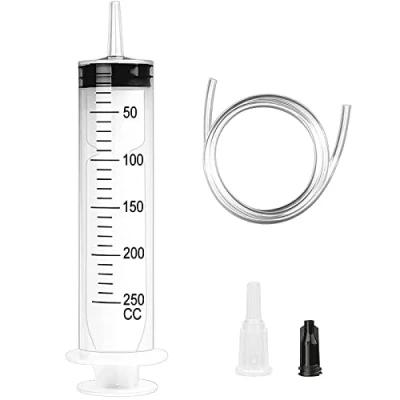 Abbildung von Großer Spritze 250ml, Plastikspritze Wiederverwendbare flüssige Spritz mit Schlauch und Stopfen Baggerschlauch für Labor, Industrie, Garten Haustierfütterung