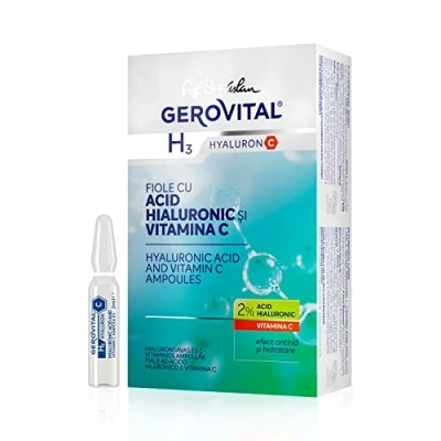 Abbildung von Anti Falten Gesichtsserum, Feuchtigkeitsspendend und Antioxidativ mit Reiner Hyaluronsäure Vitamin C,10 Ampullen x 2 ml, Gerovital H3 Hyaluron C