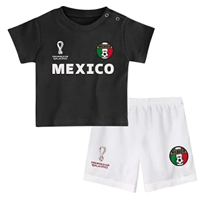 Abbildung von FIFA Kinder Offizielles Weltmeisterschaft 2022 T Shirt &amp; Shorts Set Mexiko Auswärts Country Tee Shorts, schwarz/weiß, 12 Months
