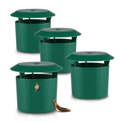 Abbildung von Kunststoff Schneckenfalle 4er Set grün 11 x 10 cm Schneckenschutz für Gemüsebeete Garten Schneckenbekämpfung Schneckenabwehr Falle gegen Schnecken und Ungeziefer umweltfreundlich natürlich
