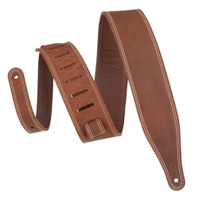 Abbildung von Levy&#039;s Leathers Butter M17BDS BRN Gitarrengurt aus Leder, Doppelstich, 6,3 cm breit, Deluxe Serie, Braun
