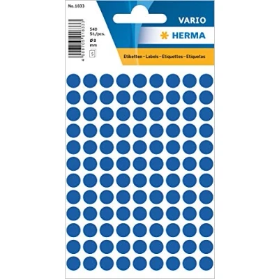 Abbildung von HERMA 1833 Punktaufkleber Klebepunkte blau, 540 Stück, Ø 8 mm, 108 pro Bogen, selbstklebend, Markierungspunkte für Kalender Planer Basteln, matt, blanko Papier Farbpunkte Etiketten Aufkleber