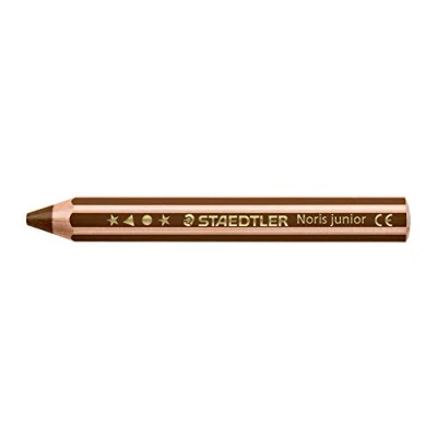 Abbildung von STAEDTLER Kindermalstift Noris Junior 140, Sechskantform, extra bruchsicher, perfekter erster Kindermalstift, 3in1 Bunt Wachsmal und Aquarellstift in einem, 6 Stifte van dyke brown, 140 76