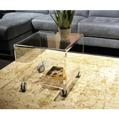 Abbildung von Slato Lady ï Zweistöckiger Beistelltisch mit Rädern für Wohnzimmer, Couchtisch Rollen, Port TV, Sofatisch, aus transparentem Acrylglas, hergestellt in Italien (50 x 50 48)