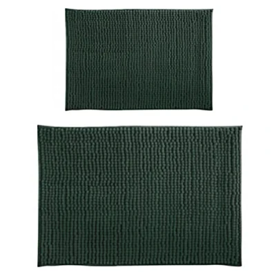 Abbildung von MSV Badteppich 2er Set Badvorleger Duschvorleger Chenille Hochflor Badematte 40x60 cm + 60 x 90 Dunkelgrün