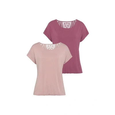 Abbildung von Vivance Kurzarmshirt &quot;mit Häkelspitze am Rücken&quot;, (2er Pack), aus weichem Viskose Stretch