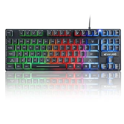 Abbildung von K16 Wired 87 Tasten Gaming Tastatur Regenbogen LED Licht mit Hintergrundbeleuchtung Wasserdicht Ergonomische USB 16 Anti Ghosting für Büro, Schreibkräfte und Spiele
