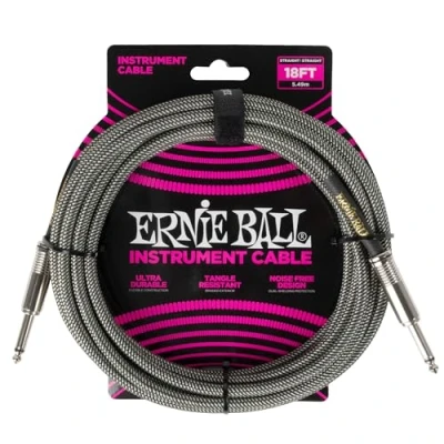 Abbildung von Ernie Ball Geflochtenes Gitarrenkabel, Gerade/Gerade, 5,49 m Silver Fox