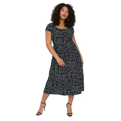 Abbildung von Trendyol Damen Midi Off Shoulder Regular Fit Knit Plus Size Dress Kleid, schulterfrei, Normale Passform, Strickkleid, Übergröße, Schwarz, XXX Large