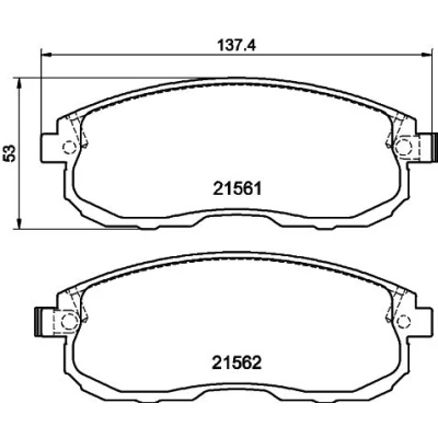 Abbildung von HELLA 8DB 355 013 991 Bremsbelagsatz mit akustischer Verschleißwarnung NISSAN: Juke, MICRA 3, Pulsar Schrägheck, INFINITI: G Coupe