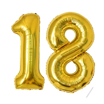 Abbildung von 18 Geburtstag deko luftballon Gold ballon 40&quot; 101cm Mädchen Junge Folienballon Zahl zum fliegt mit Helium für