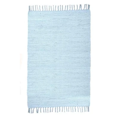 Abbildung von THEKO Dhurry Teppich aus 100% Baumwolle Flachgewebe Happy Cotton handgewebt Farbe: Hellblau 60x120 cm