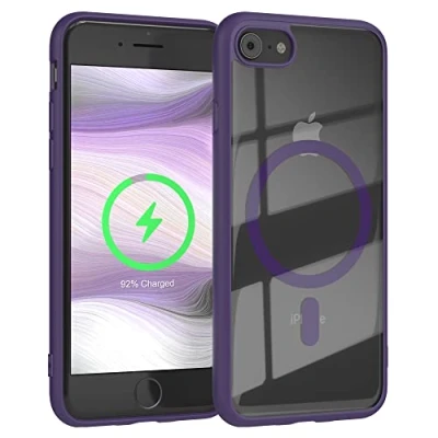 Abbildung von EAZY CASE Crystal TPU Hülle kompatibel mit iPhone SE (2022/2020) / 8/7 Qi Charging, Silikon Kameraschutz, Handyhülle, Silikonhülle, Cover, Durchsichtig, Transparent/Lila