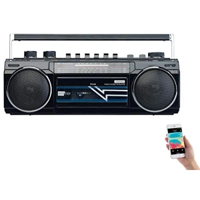 Abbildung von auvisio Kassettenrecorder: Retro Boombox mit Kassetten Player, Radio, USB, SD &amp; Bluetooth, 8 Watt (Retro Kassettenrecorder, Radiokassettenrecorder, Kassettendeck)