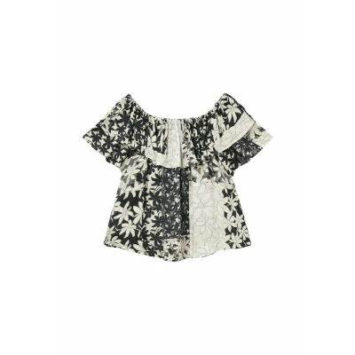 Abbildung von Desigual Patchwork Ruffle Bluse, Damen, Größe: Large, White