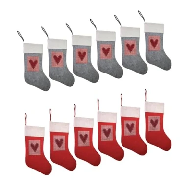 Abbildung von Weihnachtsstrumpf Set 12 Stück, 42 cm aus Filz, Kamin Nikolausstrumpf zum Aufhängen, Nikolausstiefel Befüllen, Weihnachtsstrümpfe Deko, Christmas Stocking für Weihnachten, 6 Rot+ Grau