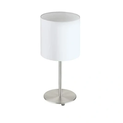 Abbildung von Eglo 31594 Tischlampe PASTERI nickel matt, Textil weiss E27 max.1X60W H:40cm Ø18cm mit Kabelschalter