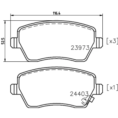 Abbildung von HELLA 8DB 355 012 301 Bremsbelagsatz mit akustischer Verschleißwarnung Bremssattelschrauben Zubehör SUZUKI: SWIFT 3, Splash, OPEL: Agila B