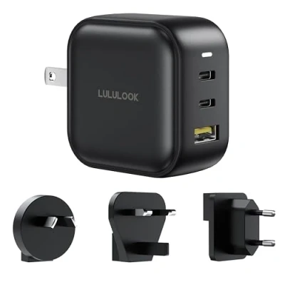 Abbildung von LULULOOK USB C Ladegerät, 65W Netzteil 3 Port GaN PD Schnellladegerät, PPS Universal Reisestecker für MacBook Pro/Air, iPhone 16 Pro Max, iPad 13&#039;&#039; 2024, Samsung Galaxy S24 Ultra, Laptop usw