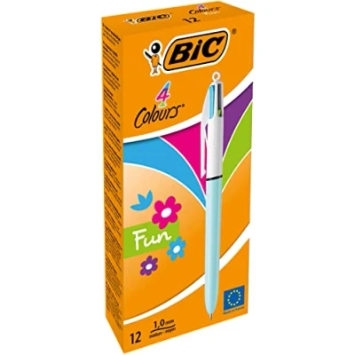 Abbildung von BIC 4 Farben Kugelschreiber Set Colours Fun, Schaft in pastellblau, 12er Pack, Ideal für das Büro, Home Office oder die Schule