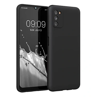 Abbildung von kwmobile Hülle kompatibel mit Samsung Galaxy A03s weiches TPU Silikon Case Cover geeignet für kabelloses Laden Schwarz matt