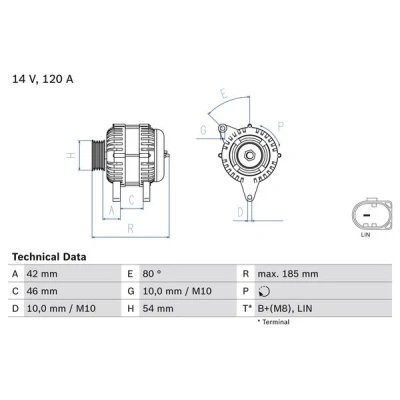 Abbildung von BOSCH 0 986 083 260 Lichtmaschine 14V 120A FORD: FIESTA 6, FOCUS 3 Turnier, KUGA 2