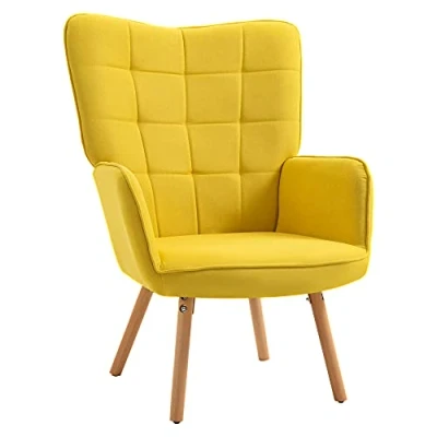 Abbildung von HOMCOM Sessel Ohrensessel mit Armlehne, Holzrahmen Gepolstert Loungesessel Samtoptik, Relaxsessel für Wohnzimmer, Schlafzimmer, Gelb