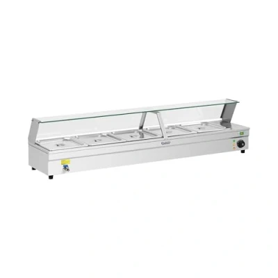 Abbildung von Royal Catering Bain marie Wassererhitzer mit Hahn und Glasdeckel 2200W 30L + 5x GN1/2 Kapazität
