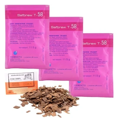 Abbildung von 3 x Fermentis Hefe T 58 + Eichenholz Chips, Bierhefe, Brauhefe