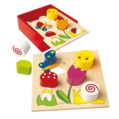 Abbildung von Bino Bella Florina Holzspielzeug, Steckspiel ab 3 Jahren, Lernspielzeug (2in1 Formen &amp; Geschicklichkeitsspielzeug, Sortierbox zur Förderung kindlicher Fähigkeiten, Maße ca. 16x16x6 cm), Mehrfarbig