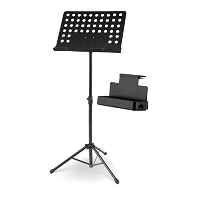 Abbildung von McGrey 11940 Orchesterpult Lochblech Set stufenlos verstellbar mit Notenklemmen inkl. Ablagebox schwarz