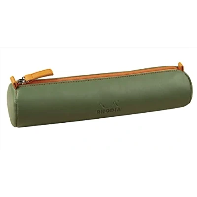 Abbildung von Rhodia 319004C Schlampermäppchen Rhodiarama, rund, 21,5x5,5 cm, mit elfenbeinfarbenem Jersey gefüttert, praktisch und elegant aus Kunstleder Salbei, 1 Stück