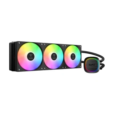 Abbildung von GAMDIAS 360 mm AIO CPU Wasserkühler, verstecktes Kabeldesign, drehbare Pumpe, MB Sync ARGB &amp; PWM, 30 Lichteffekte, Intel LGA 1700, AMD AM5/AM4, Schwarz, AURA