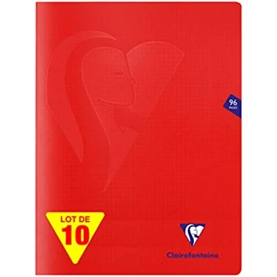 Abbildung von Clairefontaine 333362C Packung mit 10 Heften Mimesys DIN A4+, 24x32cm, 48 Blatt kariert, 90g, Einband PP, Rot, 1 Pack