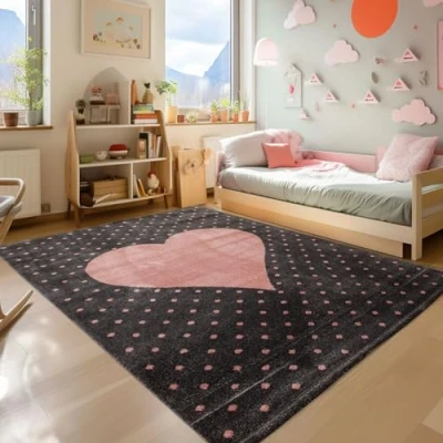 Abbildung von SIMPEX24 Teppich Herz Design, Läufer, Höhe: 10 mm, Kinderzimmer Design Kinder Rosa Babyzimmer