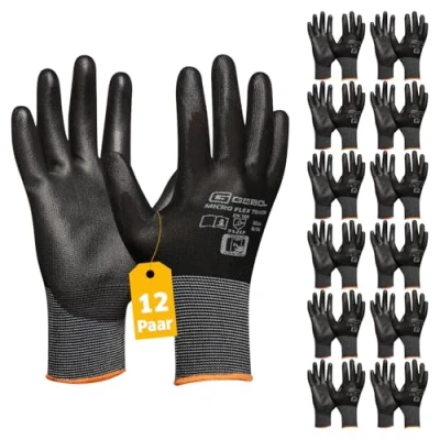Abbildung von Gebol Micro Flex Touch Arbeitshandschuhe für Arbeiten mit Touchscreen Schutzhandschuhe Herren Größe L (Gr 9) Schwarz 12 Paar Multipack
