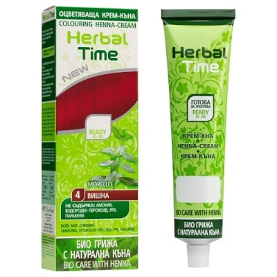 Abbildung von Herbal Time Henna Natürliches Farbcreme Farbe Burgunderrot Nº4 für Haare Deckt Graue ab Temporäre Färbung Ohne Ammoniak, Sulfate und Parabene Rot75ml
