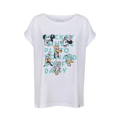 Abbildung von RE:COVERED X Disney Damen T Shirt mit Mickey Mouse and Friends Aufdruck Baumwoll Rundhals RCDIF2065 Weiß