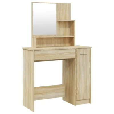 Abbildung von vidaXL Schminktisch mit Spiegel Stauraum Frisiertisch Kommode Frisierkommode Kosmetiktisch Schminkspiegel Schlafzimmer Sonoma Eiche 86,5x35x136cm