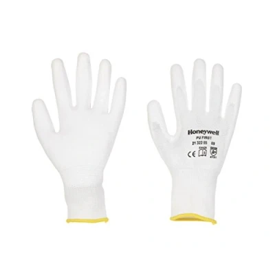 Abbildung von Honeywell 2132255 06 PU First Handschuhe, 100% Nylon, gestrickt, weiß, Beschichtung auf der Handfläche und den Finger, für feine Handhabung oder unter Handschuhen, Größe 6 (Packung mit 10 Paar)