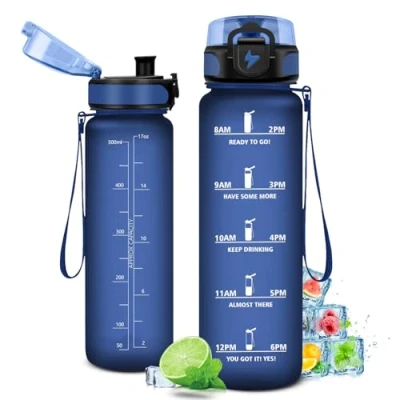 Abbildung von Trinkflasche Kinder 500ml, mit Zeitmarkierung und Filter, Auslaufsicher Wasserflasche Kohlensäure Geeignet für Fahrrad, Schule, Maedchen, Sport